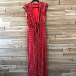 House of Harlow Red Jumpsuit Deep V Neckline SizeS
